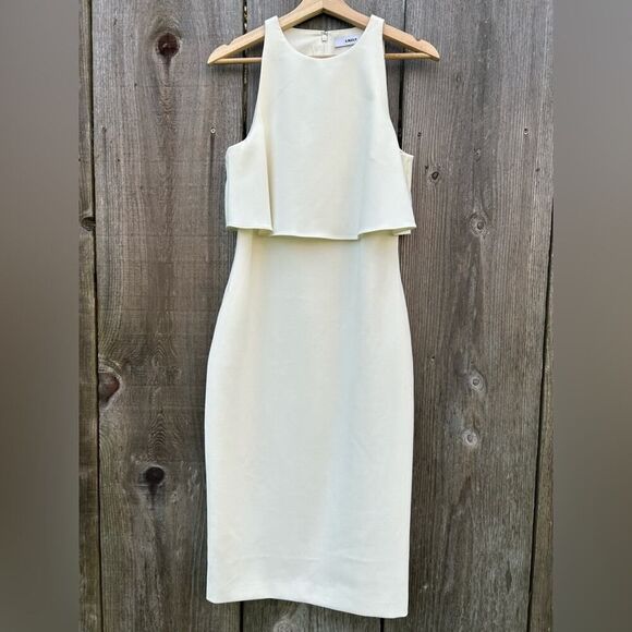 LIKELY Shayna Dress Womens Sz Medium Ivory Ruffle Bodice Overlay Cocktail - Picture 2 of 16